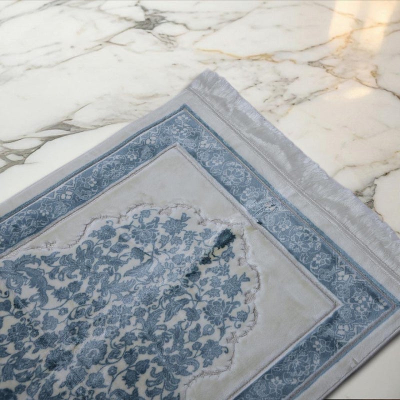 Melen Turkish Acrylic Prayer Mat – Tayba – Misty Blue – Cream - Image 3